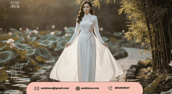 Người mẫu mặc các mẫu áo dài đơn giản của áo dài AVA Người mẫu mặc các mẫu áo dài đơn giản của áo dài AVA