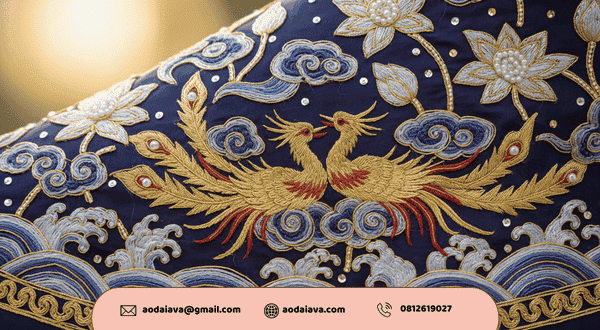 Chi tiết họa tiết tinh xảo trên áo dài đám hỏi của áo dài AVA