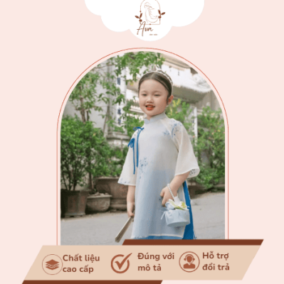  Thuê Áo Dài Trẻ Em Cách Tân Hoa Nhạt Phối Quần Xanh Thanh Lịch