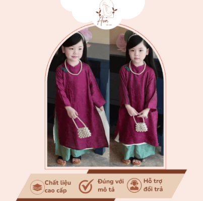 Áo Dài Trẻ Em Cách Tân Trơn Dáng Suông Phối Quần Lụa Nhẹ Nhàng